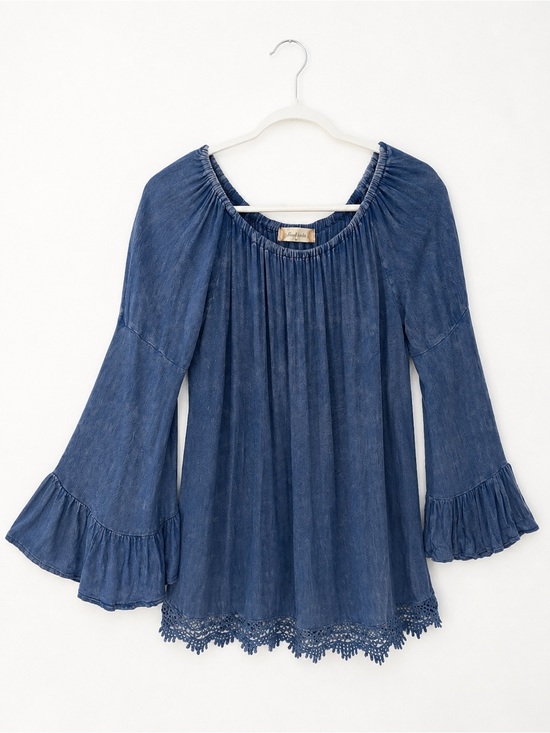 Altar'd State Tops - Altar’d State Blue Boho Off-Shoulder Blouse